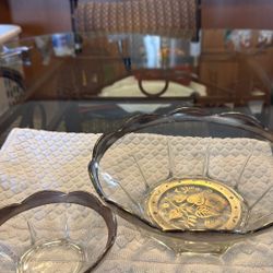 Vintage Georges Briard Floral Glass Bowls – Matching Set of 2 Silver Rim Mid Century