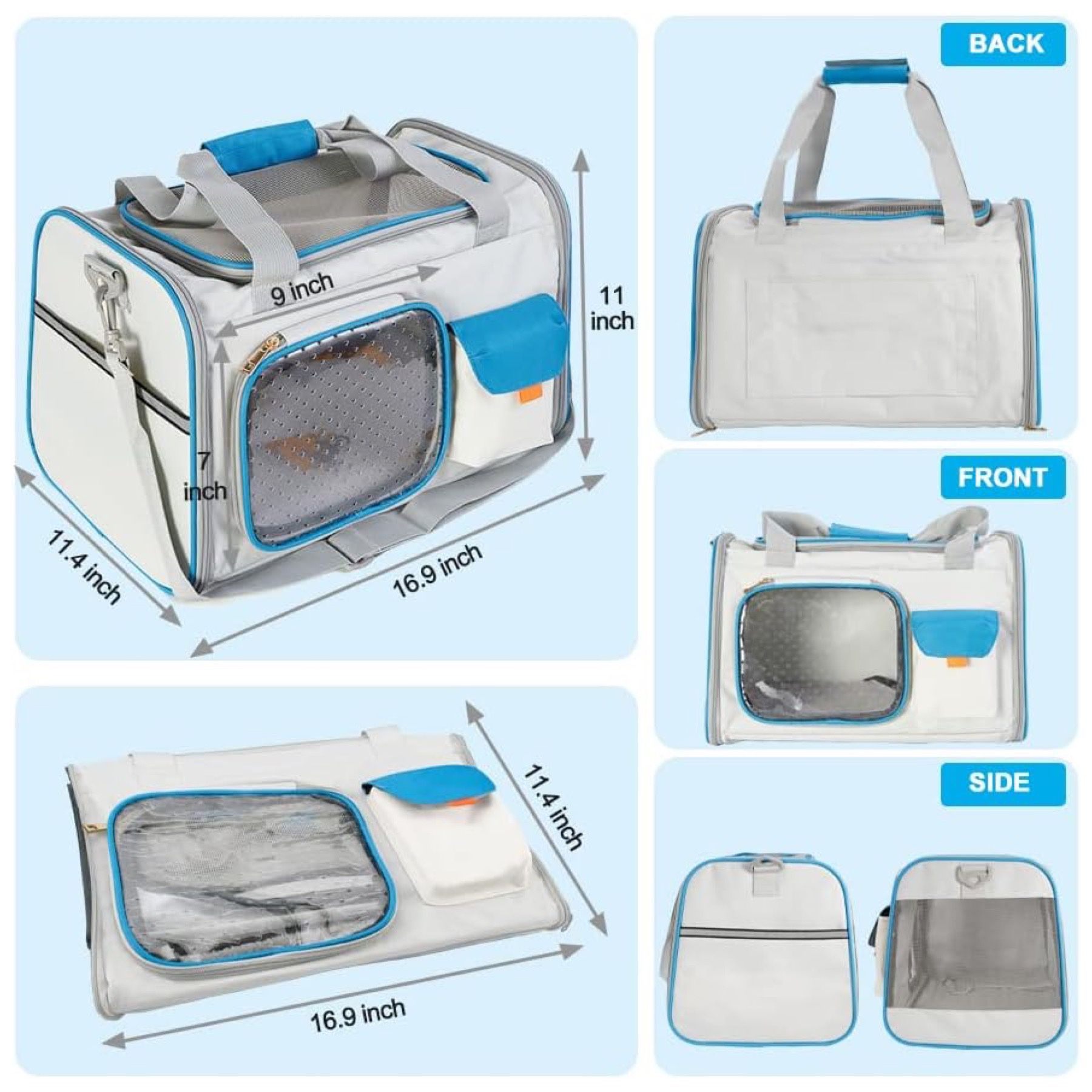 Airline Approved Pet Carrier Soft Sided Breathable and Foldable Soft Sided for Cat, Kitty, Puppy, or Small Pet