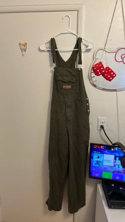 Green denim overalls