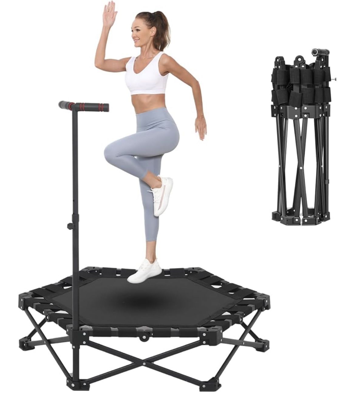 NIB 42" Foldable Fitness Trampoline with Bungees and Adjustable Handle