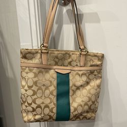 Coach Signature Tote Bag – Beige Canvas w/ Leather Straps – Excellent Condition