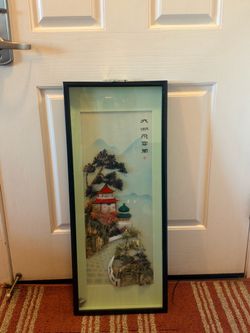 vintage Chinese 3D shell carving shadow box wall panel
