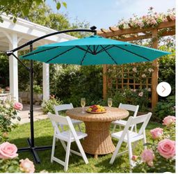 10 ft. Steel Patio Umbrella in Turquoise with Crank and Cross