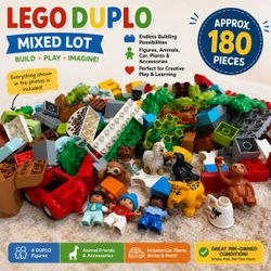 LEGO DUPLO Mixed Lot – Approx. 180 Pieces with People, Animals & Car