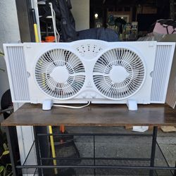 GENESIS Twin Window Fan Adjustable Thermostat Reversible Airflow 24 in. Wide