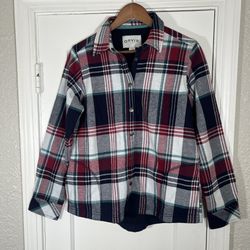 Orvis fleece lined flannel snap front shirt collared jacket