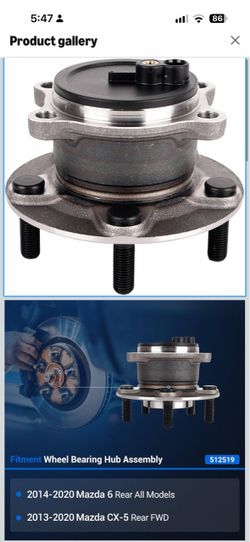 512519 Rear Wheel Hub Assembly Fits Mazda 6 2014-2020 Fits CX5 CX-5 13-20; 5 Lugs w/ABS