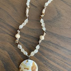 Bronze Oyster Shell cut round Seashell Necklace 16"