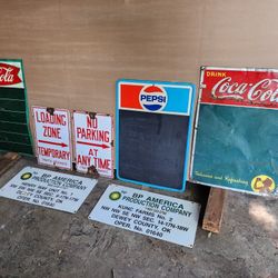Vintage Signs Pepsi CocaCola Signage BP Gasoline Loading Parking Sign