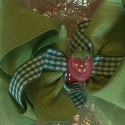 “ Hair Bow Homemade “  Green With Strawberry 