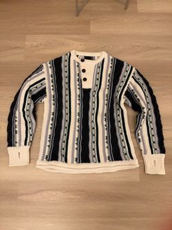 Cable Knit Striped Henley Sweater