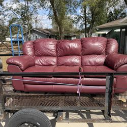 Burgundy plether  sofa