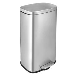 8 Gallon Step Trash Can, Stainless Steel Garbage Bin, Soft-Close Rubbish Bin with Removable Plastic Inner Bucket, Fingerprint-Proof, Lid Dus