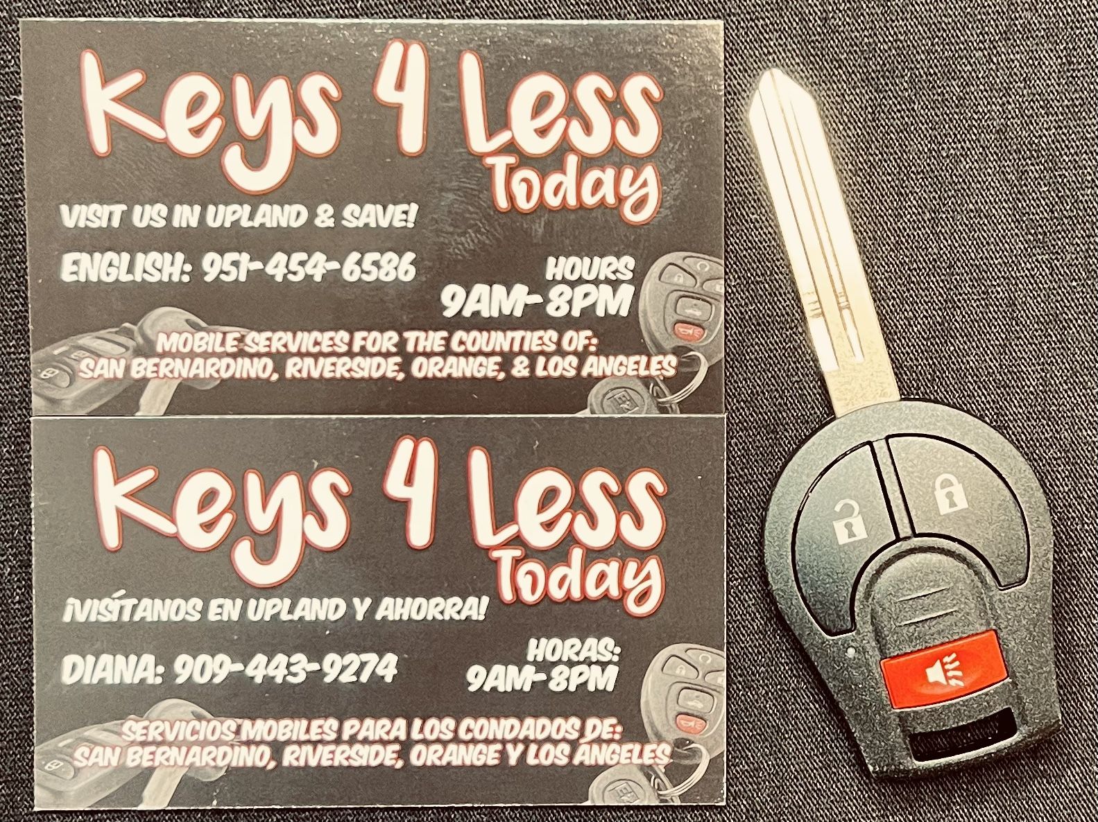 [$100 in Upland] Nissan & Infiniti Head Key & Remote Copy (Sentra, Versa Note, G35, Rogue, Juke, Armada, Pathfinder, FX35, FX45)