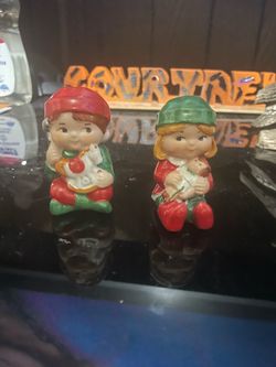 Vintage Christmas Elves Salt & Pepper Shaker Set | Retro Avon Holiday Table Decor | Miniature Ceramic Pixie Figurines | Nostalgic Christmas