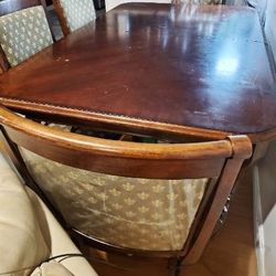 Large Dark Maple Wood Dining Table With 4 Matching Wood Chairs