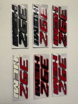 two piece 392 HEMI Emblem fit ForChallenger Durango Charger Red Silver Outline Metal