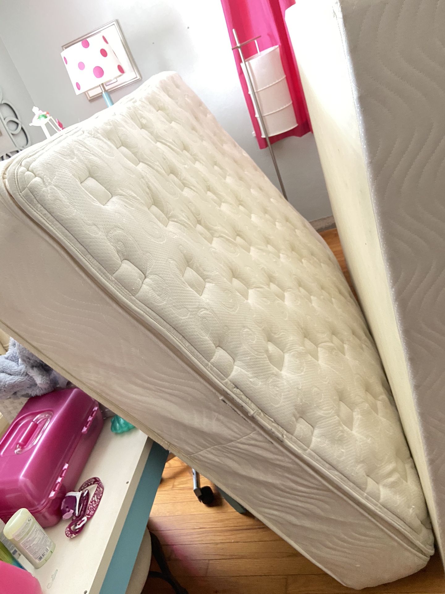 FREE Queen pillow top mattress, box spring, and metal frame.