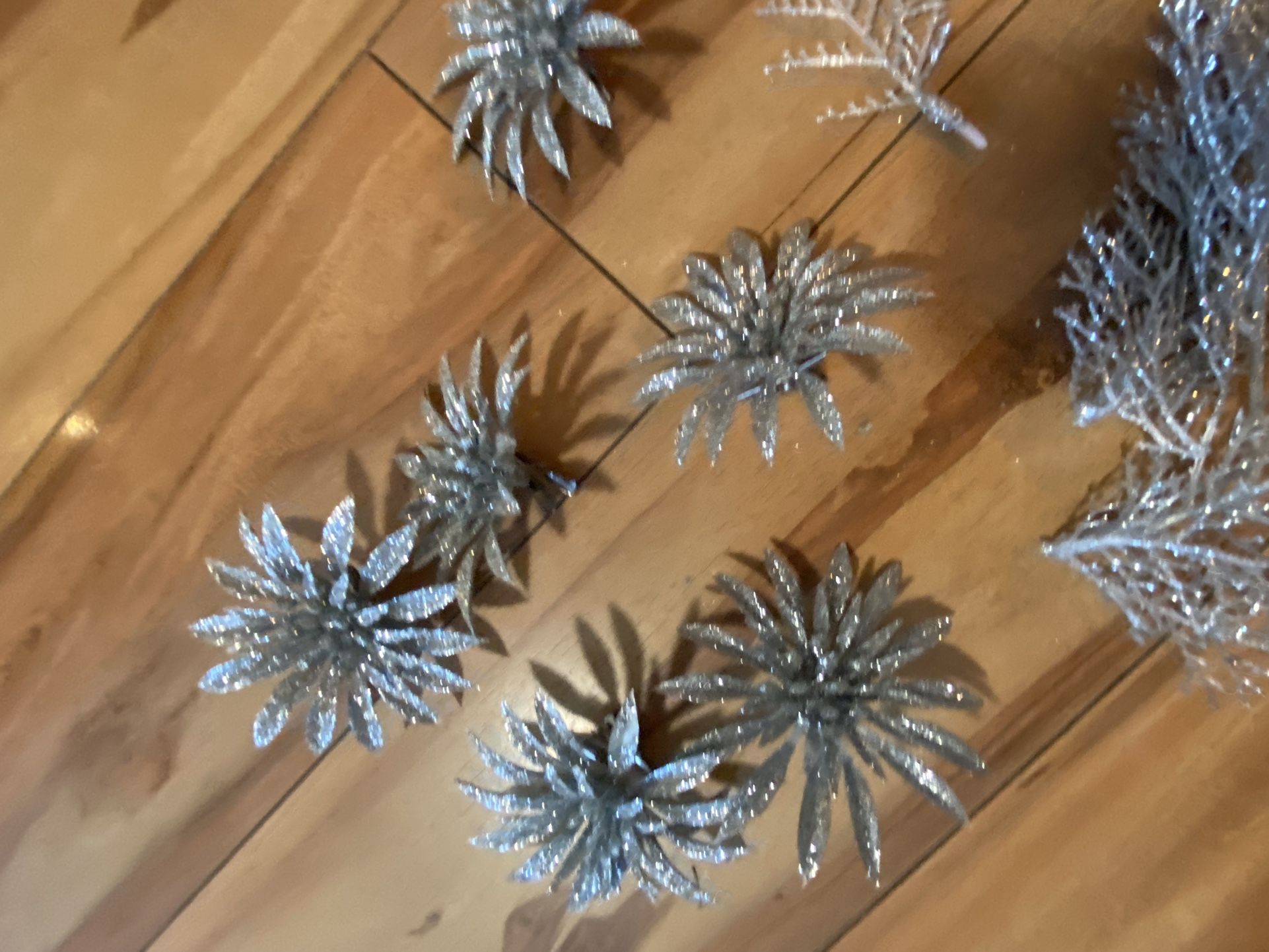 Silver Poinsettia Ornament Clips And Additional Foliage