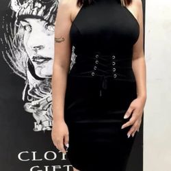 Forever 21 black dress bodycon lace-up corset dress Size L