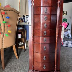 Antique Cherry Wood Finish Wood Jewelry Box 