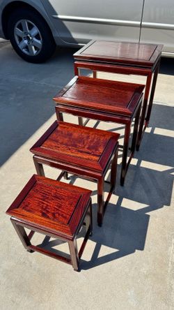 Vintage Authentic Japanese Handmade Rosewood Nesting Sidetables Tables