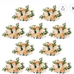 NUPTIO Flower Ball Arrangement Bouquet - 10 Pcs 16 inch Diameter White Fake Flowers Roses Balls for Centerpieces Tables - Artificial Rose Arrangements