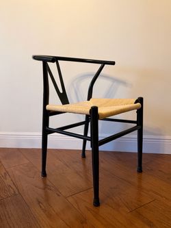 6 Wishbone Style Dining Chair Black with Woven Seat