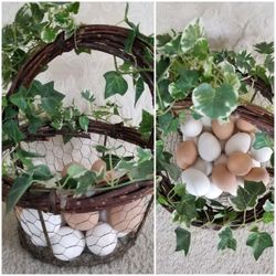 VTG Rustic Farmhouse Chicken Wire/Twig Basket Of Faux Eggs