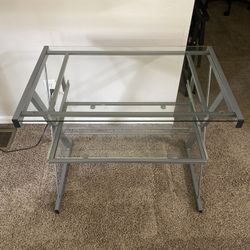 Glass Top Computer Desk with Pull-Out Keyboard Tray