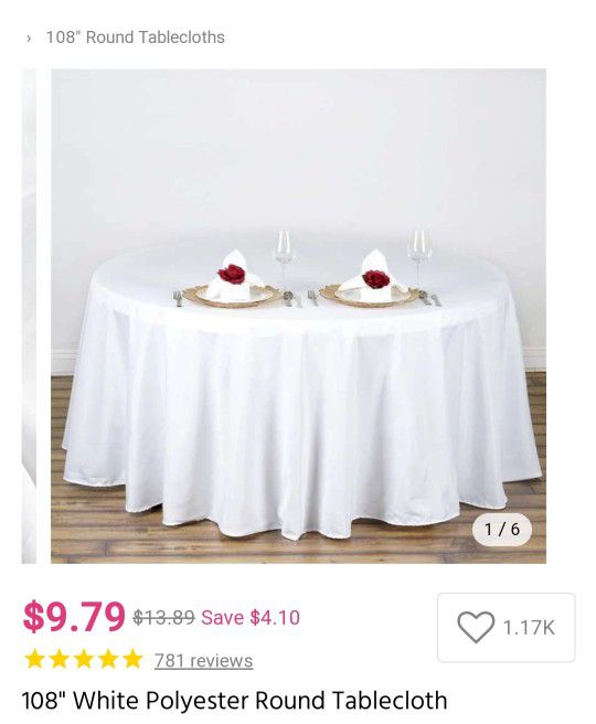 Wedding White Tablecloths (4) 108 Inch Round