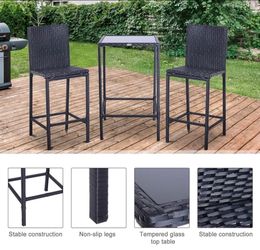 3-Piece Outdoor Wicker Bar Set