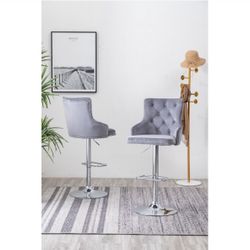 Modern Tufted Barstools – Silver Base (Set of 2)