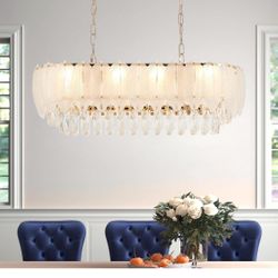 Brand New Modern Crystal Chandelier Luxury for Entryway, Large Rectangular Chandelier for Dining Room, Contemporary Gold Pendant Light for Kitchen Isl