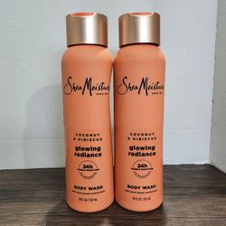 2pk Shea Moisture Glowing Radiance Coconut & Hibiscus 24HR Body Wash 18oz