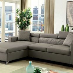 Brand New Gray Leatherette Sectional Sofa With Storage Chaise
