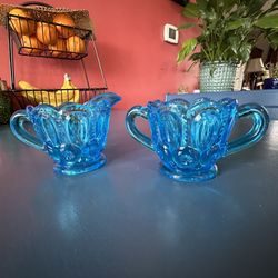 LE Smith MCM Moon & Stars Blue Cream and Sugar set