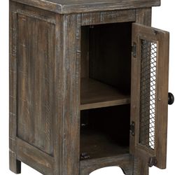 Signature Design by Ashley Danell Ridge Rustic Square End Table with Double Cabinet Doors and 1 Storage Shelf, Brown