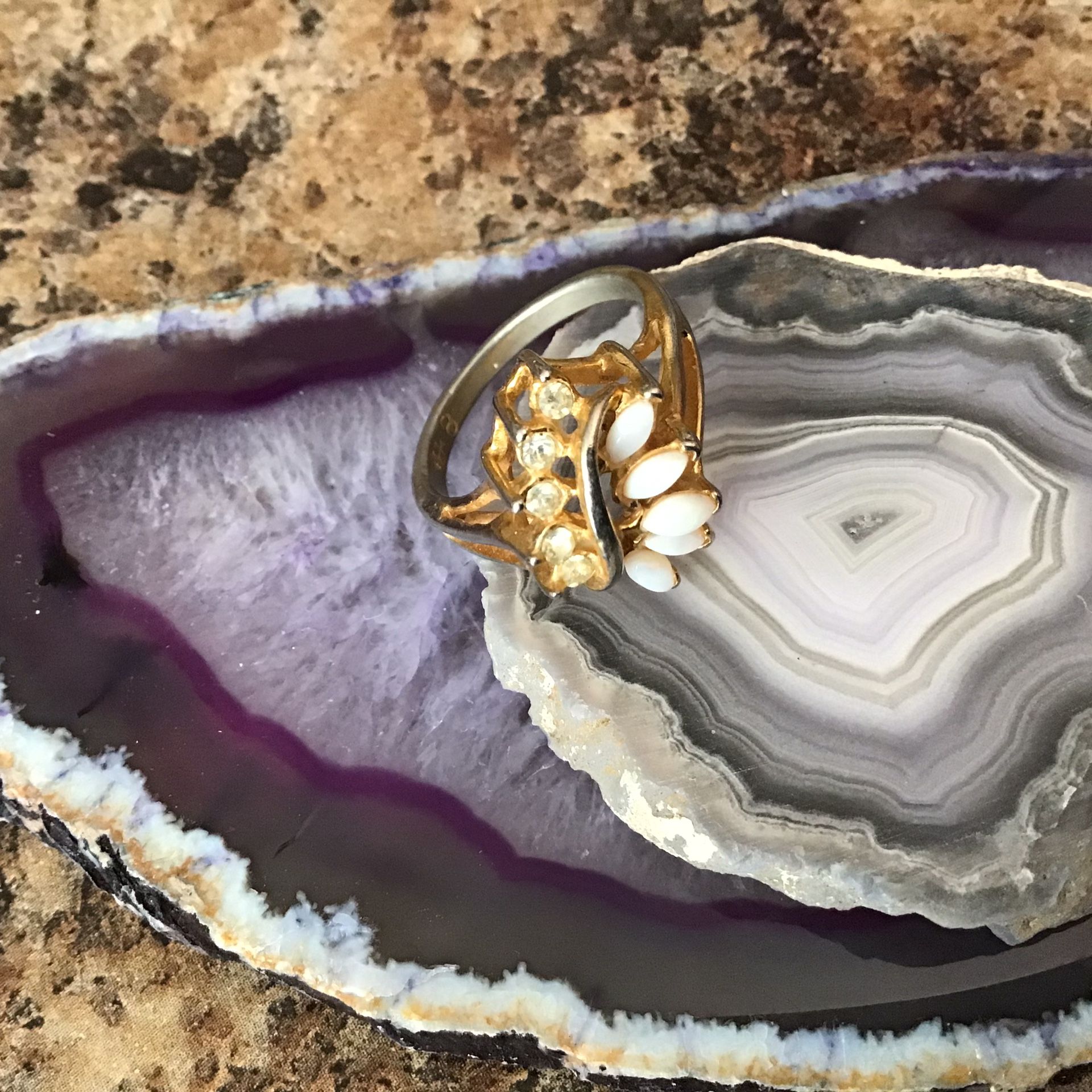 Uncas Faux Opal and Rhinestone Ring