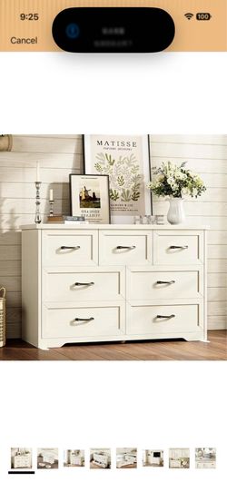New 47” 7-Drawer Dresser – Rustic Farmhouse Bedroom Storage Chest, White