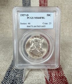 1957-D Franklin Half Dollar PCGS MS64 FBL Full Bell Lines 90% Silver