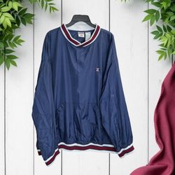 Jerzees Vintage Navy w White, Burgundy, Navy Ribbed Elastic Bands Pullover Windbreaker Men 3X