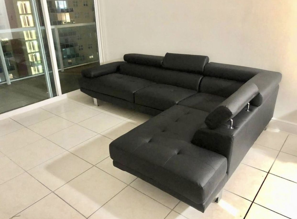 New Black Sectional Sofa Couch 