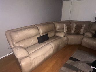 Beige leather sectional