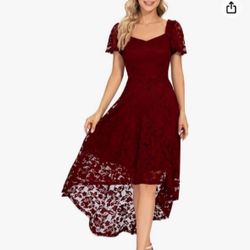 MUADRESS Women Floral Lace Bridesmaid Party Dress High Low Hem V Neck Formal Dresses for Wedding, Cocktail