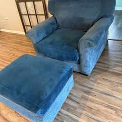 Oversized Armchair With Ottoman Blue Color 