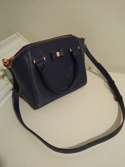 Ted Baker Tote Medium Leather Janne Bow Detail Zip Handbag Dark Blue New NWT