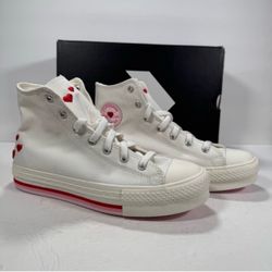 Converse CTAS EVA Lift Hi Vintage White Red Love Me Lots Hi Top Sneakers Women 9
