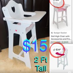 $15 in great condition Doll Wooden High Chair 2 Ft tall,Fit any size Doll look 👀 pics