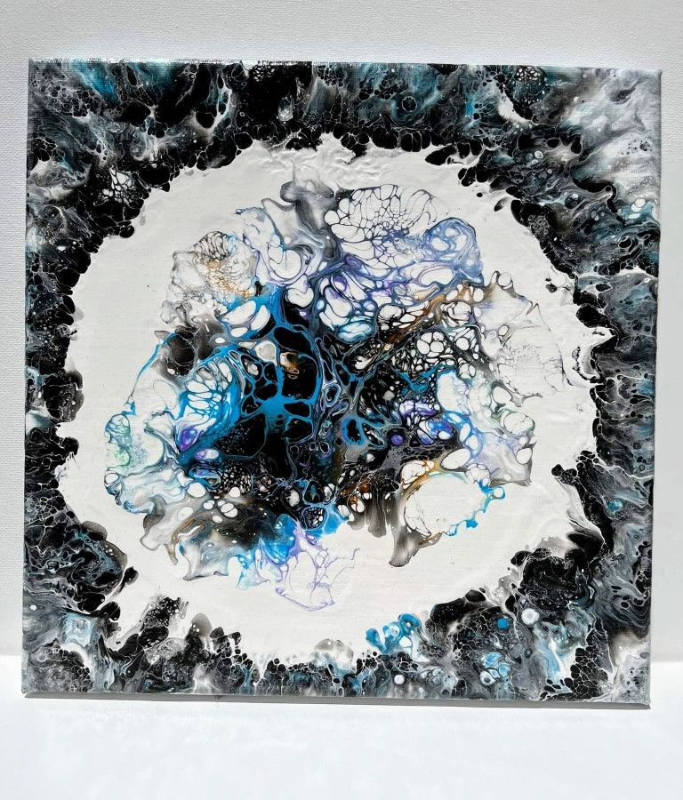 "Unit Number 336." Abstract Fluid Acrylic Art  Paint Poured  (10"X10") Canvas